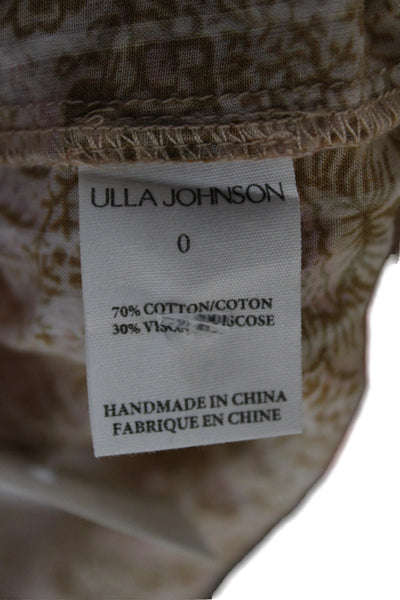 Ulla Johnson Womens Floral Tie Blouse Short Sleeve Beige Size 0
