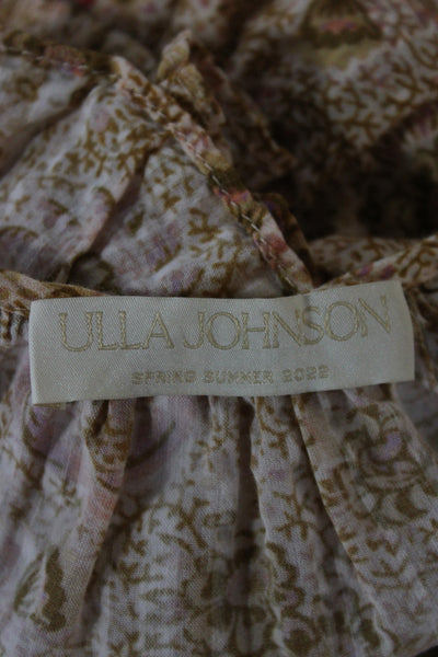 Ulla Johnson Womens Floral Tie Blouse Short Sleeve Beige Size 0