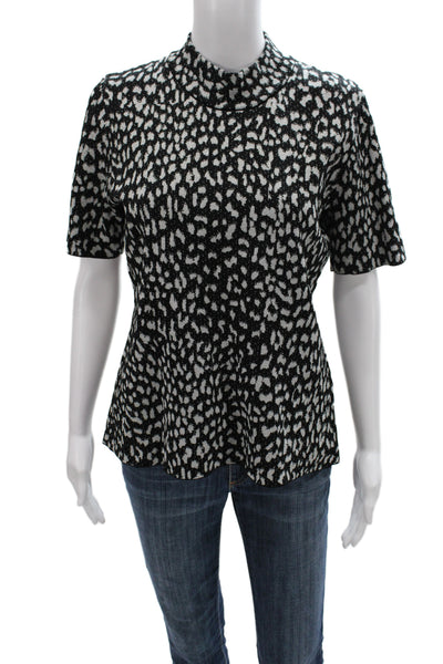 Michael Michael Kors Womens Black Animal Print Mock Neck Blouse Size XL