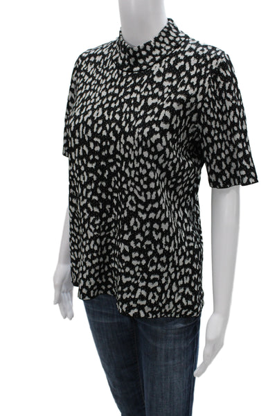 Michael Michael Kors Womens Black Animal Print Mock Neck Blouse Size XL