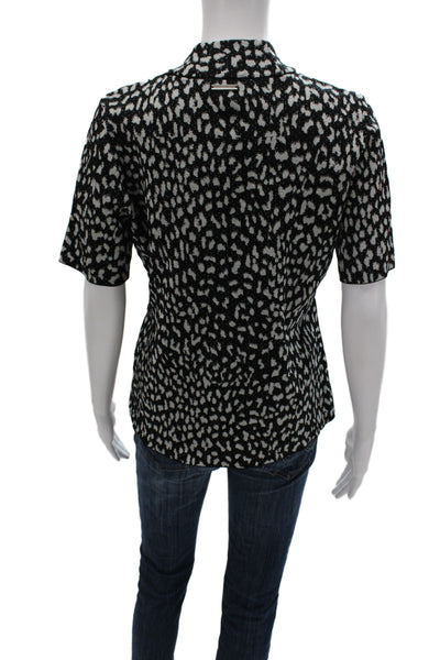 Michael Michael Kors Womens Black Animal Print Mock Neck Blouse Size XL