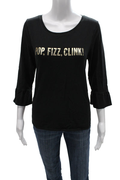 Kate Spade New York Womens Basic Black 3/4 Sleeve T-Shirt Size L