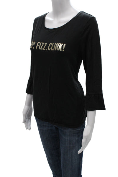 Kate Spade New York Womens Basic Black 3/4 Sleeve T-Shirt Size L