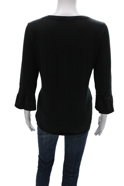 Kate Spade New York Womens Basic Black 3/4 Sleeve T-Shirt Size L