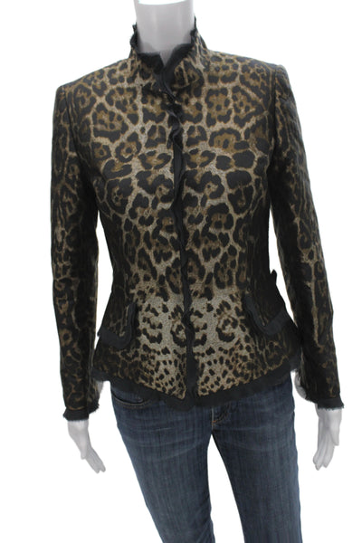 Dana Buchman Women Silk Leopard Blazer Button Long Sleeve Black Size 4P