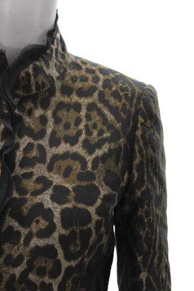 Dana Buchman Women Silk Leopard Blazer Button Long Sleeve Black Size 4P