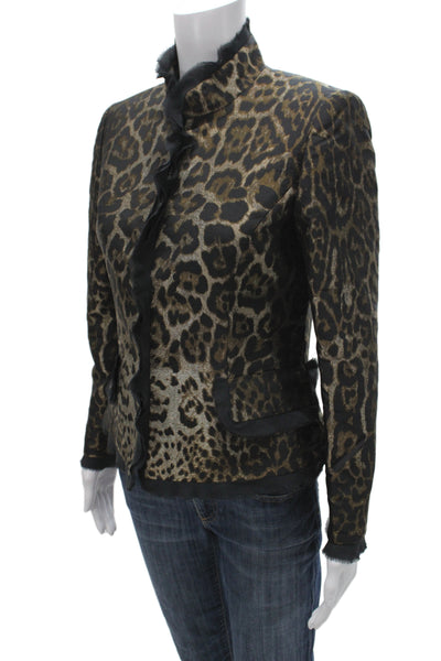 Dana Buchman Women Silk Leopard Blazer Button Long Sleeve Black Size 4P