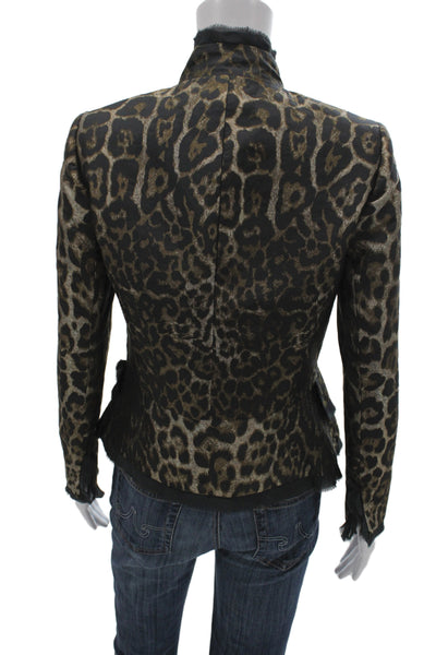Dana Buchman Women Silk Leopard Blazer Button Long Sleeve Black Size 4P
