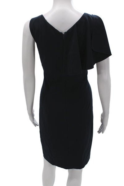 Elie Tahari Womens Sheath Dress Black V Neck Midi Zip Size 4