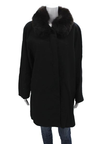 Forecaster Womens Black Virgin Wool Collared Overcoat Long Sleeve Size 10