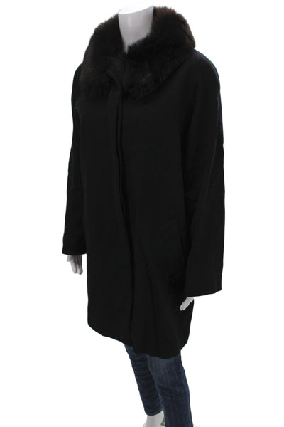 Forecaster Womens Black Virgin Wool Collared Overcoat Long Sleeve Size 10