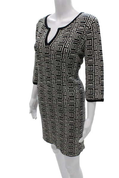 St. John Collection Women Sheath Sweater Dress Black 3/4 Sleeve Aztec Size 12