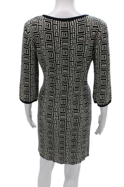 St. John Collection Women Sheath Sweater Dress Black 3/4 Sleeve Aztec Size 12