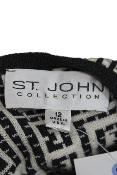 St. John Collection Women Sheath Sweater Dress Black 3/4 Sleeve Aztec Size 12