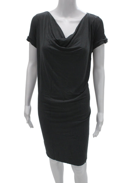 Eileen Fisher Womens Sheath T-Shirt Dress Black Knit Cotton Short Sleeve Size M