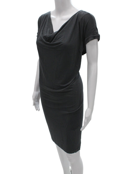 Eileen Fisher Womens Sheath T-Shirt Dress Black Knit Cotton Short Sleeve Size M