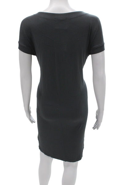 Eileen Fisher Womens Sheath T-Shirt Dress Black Knit Cotton Short Sleeve Size M
