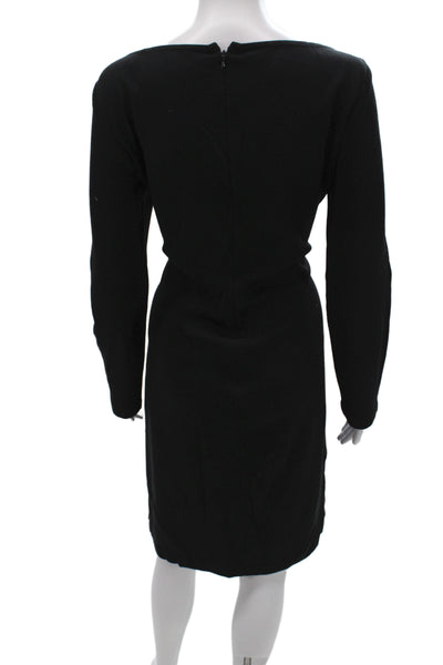 St. John Womens Sheath Dress Black V Neck Long Sleeve Zip Cotton Size 12