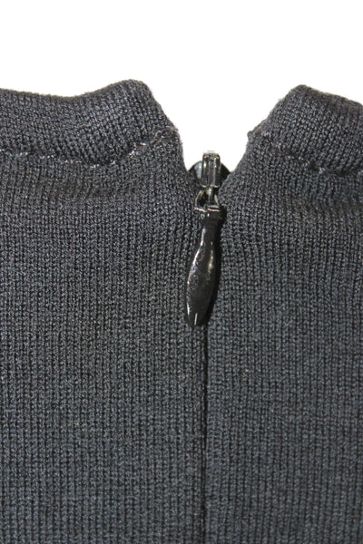 St. John Womens Sheath Dress Black V Neck Long Sleeve Zip Cotton Size 12