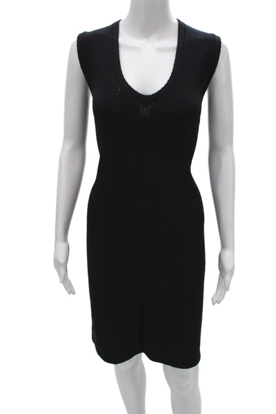 St. John Collection Women Sheath Sweater Dress Black V-Neck Sleeveless Size 12
