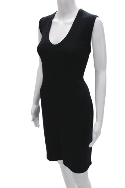 St. John Collection Women Sheath Sweater Dress Black V-Neck Sleeveless Size 12