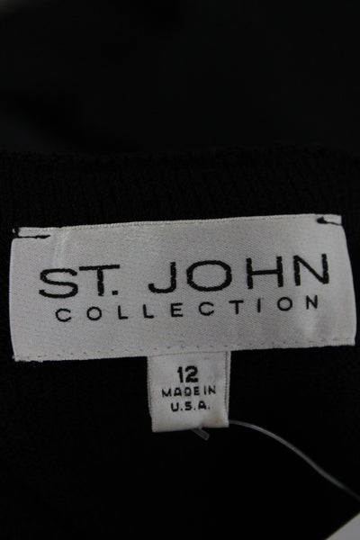 St. John Collection Women Sheath Sweater Dress Black V-Neck Sleeveless Size 12