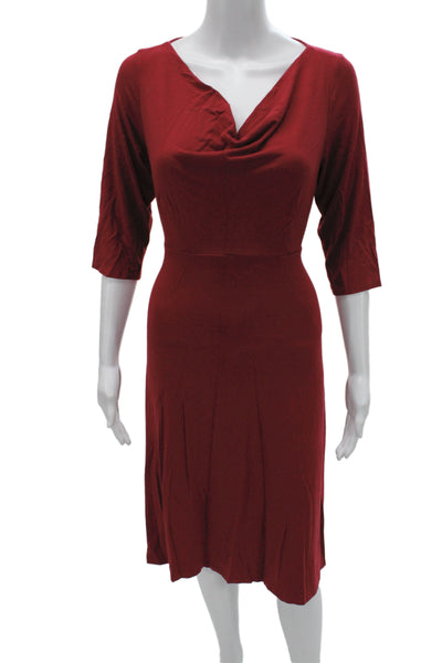 Eileen Fisher Women Sheath Dress Red Knit 3/4 Sleeve Knee Length Size M