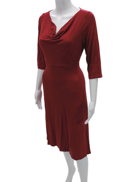 Eileen Fisher Women Sheath Dress Red Knit 3/4 Sleeve Knee Length Size M