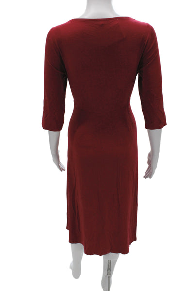 Eileen Fisher Women Sheath Dress Red Knit 3/4 Sleeve Knee Length Size M