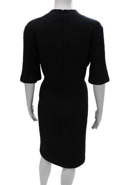 St. John Women Sheath Pencil Dress Dark Blue Herringbone 3/4 Sleeve Size 12