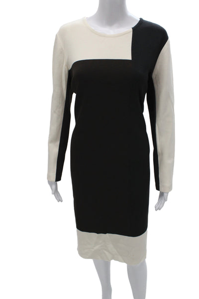St. John Women Sheath Sweater Dress Black Wool Blend Long Sleeve Zip Size 12