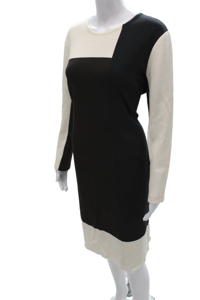 St. John Women Sheath Sweater Dress Black Wool Blend Long Sleeve Zip Size 12