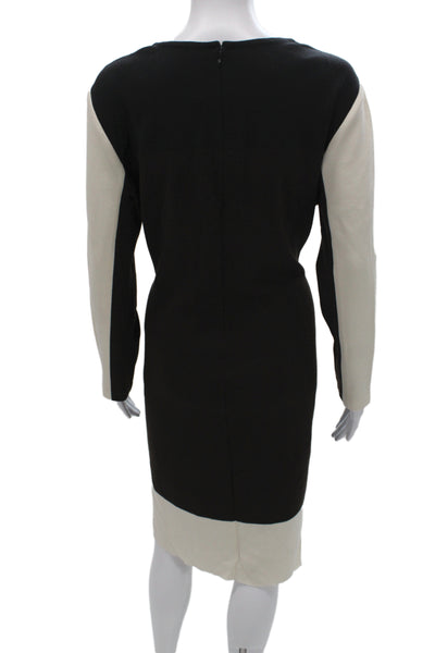 St. John Women Sheath Sweater Dress Black Wool Blend Long Sleeve Zip Size 12
