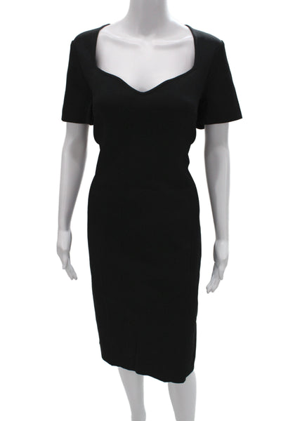 St. John Women Sheath Dress Black Square Neck Short Sleeve Size 14