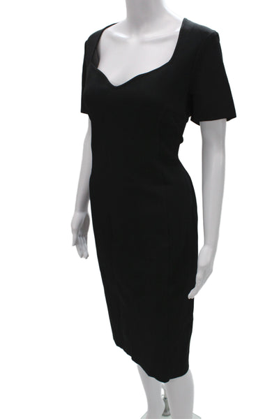 St. John Women Sheath Dress Black Square Neck Short Sleeve Size 14