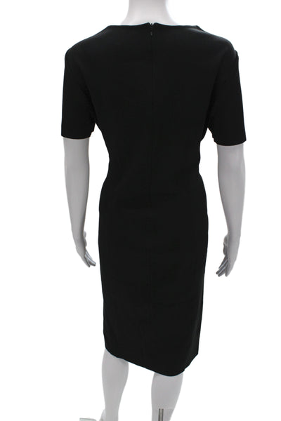 St. John Women Sheath Dress Black Square Neck Short Sleeve Size 14
