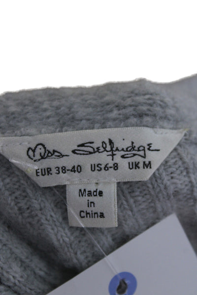 Miss Selfridge Women Cardigan Gray Long Sleeve Classic Size 6