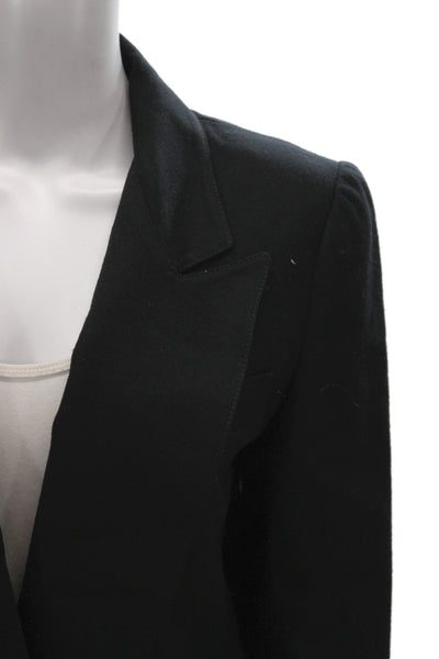 Designer Womens Black Wool Blazer Collared Long Sleeve Classic Size S