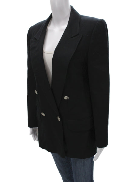Designer Womens Black Wool Blazer Collared Long Sleeve Classic Size S