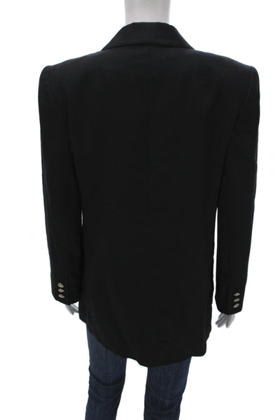 Designer Womens Black Wool Blazer Collared Long Sleeve Classic Size S