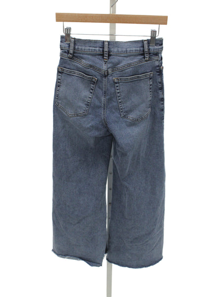 Frame Womens Cropped Wide Leg Jeans Blue Mid Rise Button Size 26