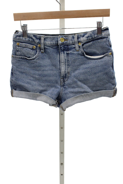 J Crew Unisex Blue Solid Button Cotton Stretch Shorts Size 27