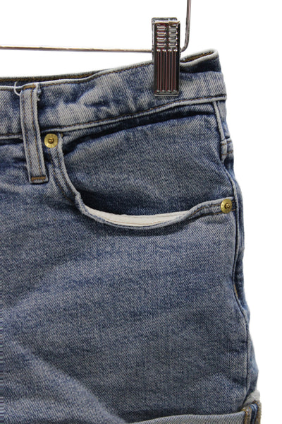 J Crew Unisex Blue Solid Button Cotton Stretch Shorts Size 27