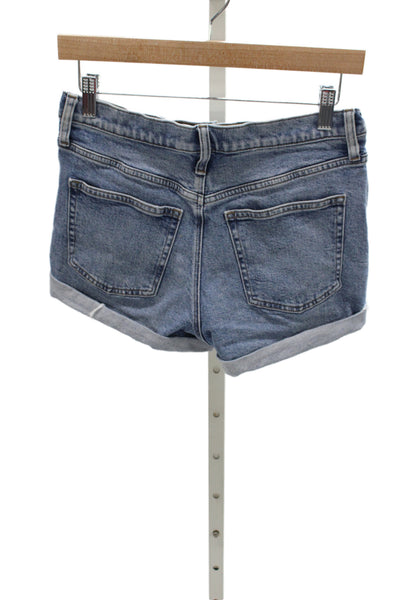 J Crew Unisex Blue Solid Button Cotton Stretch Shorts Size 27
