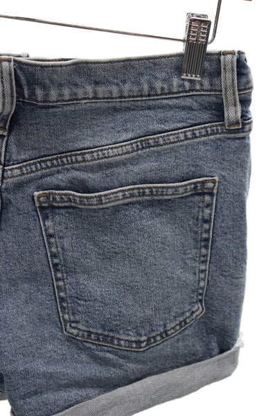 J Crew Unisex Blue Solid Button Cotton Stretch Shorts Size 27