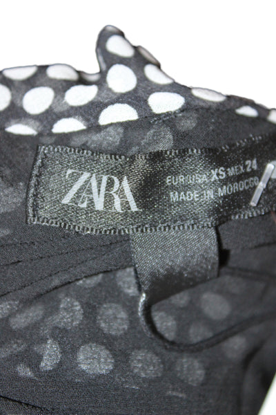 Zara Women Maxi Slip Dress Black Polka Dot Sleeveless Size XS