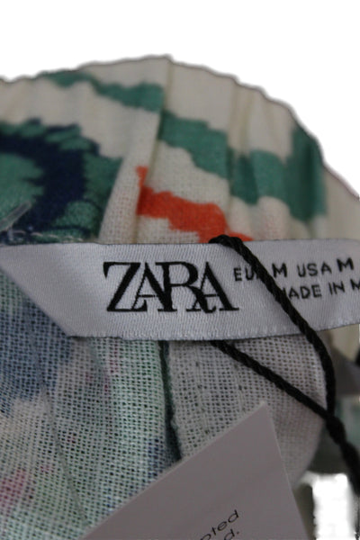 Zara Unisex Paisley Linen Viscose Drawstring Bohemian Shorts White Size M