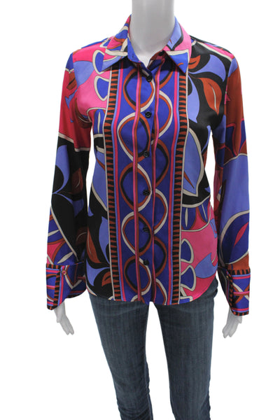 Zara Women Collared Long Sleeve Geometric Striped Blouse Multi Color Size XS
