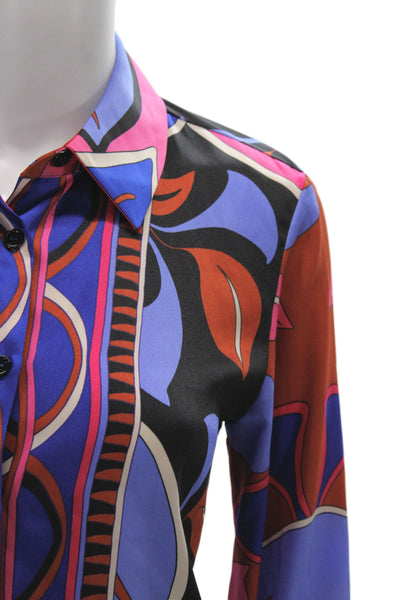 Zara Women Collared Long Sleeve Geometric Striped Blouse Multi Color Size XS
