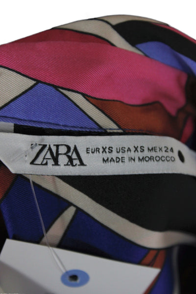 Zara Women Collared Long Sleeve Geometric Striped Blouse Multi Color Size XS